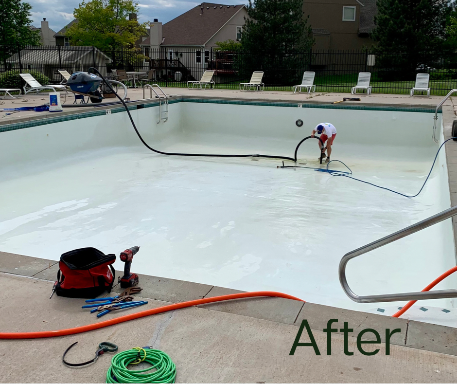 Pool being resurfaced and refinished during a renovation